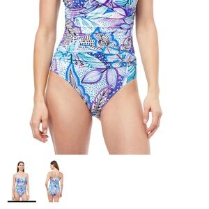 Gottex Blue and Purple Floral One Piece Swimsuit